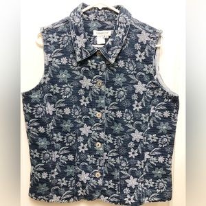 Coldwater Creek Denim Floral Pattern Print Vest Size Medium
